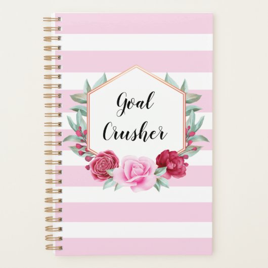 Goal Crusher Pink Stripes Floral Planner (Voorkant)