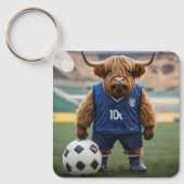 Goal-Getter: Een Highland Koe gekleed voor voetbal Sleutelhanger (Voorkant)