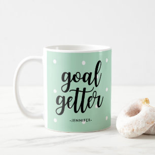 Goal Getter   Mint Green Polka Dots en Typografie Koffiemok