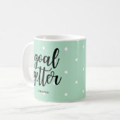Goal Getter | Mint Green Polka Dots en Typografie Koffiemok (Voorkant links)
