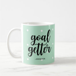 Goal Getter | Mint Green Polka Dots en Typografie Koffiemok