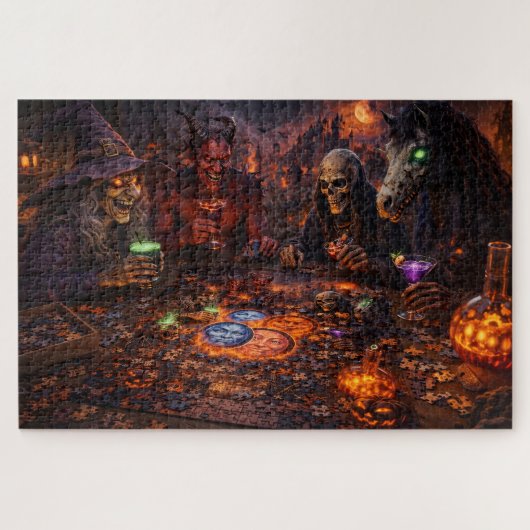 Goal night out spooky witch and skeleton fantasy j legpuzzel (Horizontaal)