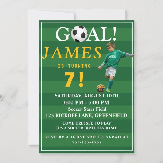 Goal! Soccer Birthday Invite for Kids – Age 7 Kaart (Voorkant)