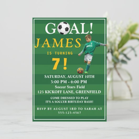 Goal! Soccer Birthday Invite for Kids – Age 7 Kaart (Staand voorkant)