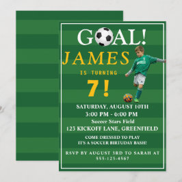 Goal! Soccer Birthday Invite for Kids – Age 7 Kaart