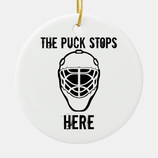 Goalie-mask, de puck stopt hier keramisch ornament (Voorkant)
