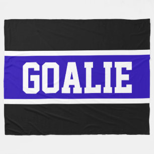 GOALIE Text Bold Athletic Blue Black White Stripes Fleece Deken
