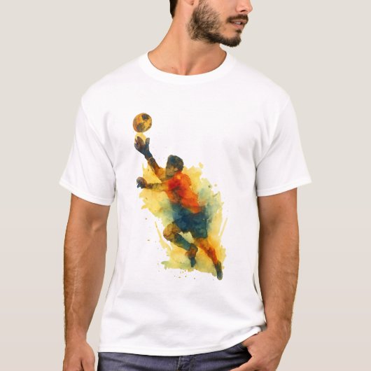 Goalkeeper Dive T-shirt – Waterverf Football Art S (Voorkant)