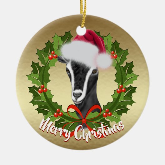 GOAT Alpine Dairy Goat Doe Santa Hat Kerstmis Keramisch Ornament (Voorkant)