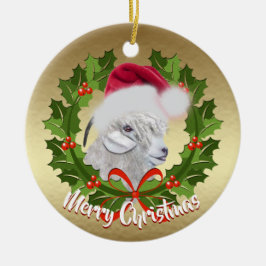 GOAT Angora Goat Doe Santa Hat Kerstmis Keramisch Ornament