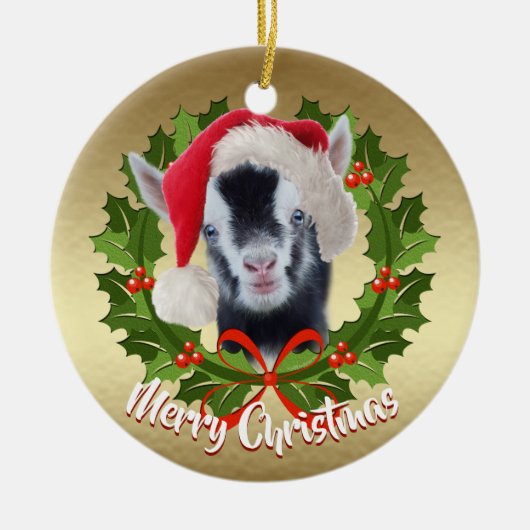 GOAT Baby Nigerian Santa Hat kerstversiering Keramisch Ornament (Voorkant)