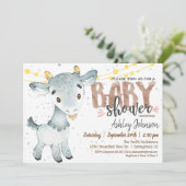Goat Baby shower uitnodiging, Jongen, Boerderij Kaart (Staand voorkant)