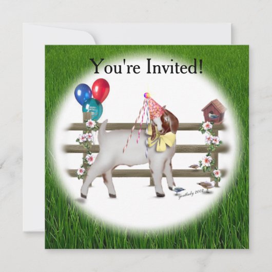 Goat Birthday Party Invitation Kaart (Voorkant)