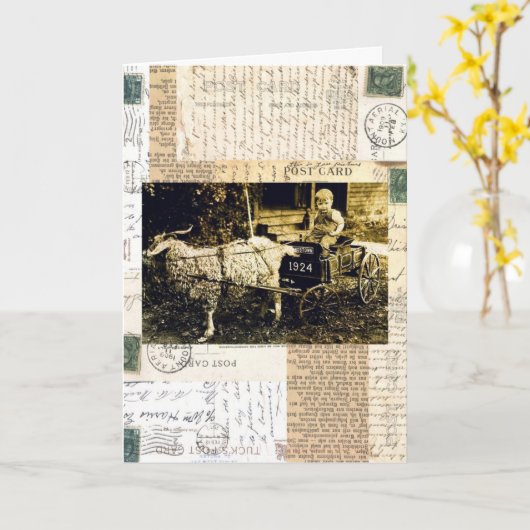 Goat Card Ephemera, Birthday Kaart (Gele Bloem)