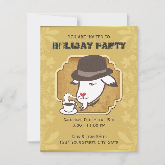 Goat & Coffee Holiday Party Custom Invitation Kaart (Voorkant)