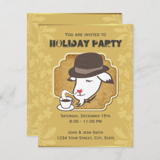 Goat & Coffee Holiday Party Custom Invitation Kaart (Voorkant / Achterkant)