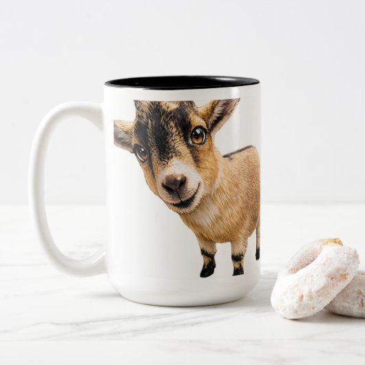 Goat Cute Peeking Coffee Mug Tweekleurige Koffiemok (Met donut)