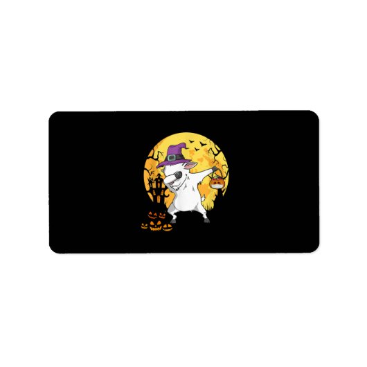 Goat Dabbing Witch Pumpkin Funny Dog Halloween Etiket (Voorkant)