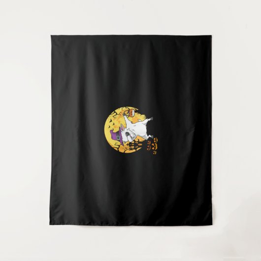Goat Dabbing Witch Pumpkin Funny Dog Halloween Wandkleed (Voorkant)