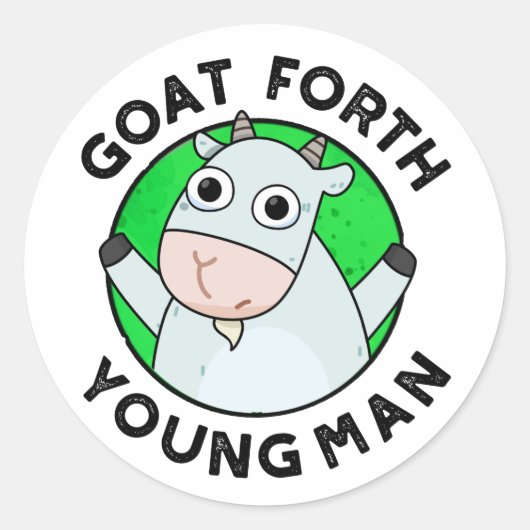 Goat Forth Young Man Funny Animal Pun Ronde Sticker (Voorkant)