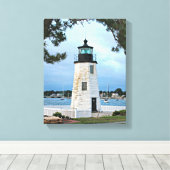 Goat Island Lighthouse, Rhode Island Canvas Afdruk (Insitu (Houten vloer))