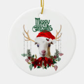 Goat Kerstheerlijk LaMancha-Kind in Antlers Keramisch Ornament (Voorkant)