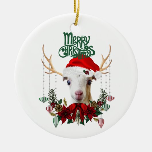 Goat Kerstheerlijk LaMancha-Kind in Antlers Keramisch Ornament (Voorkant)