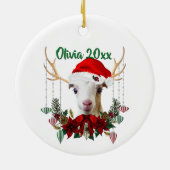 Goat Kerstheerlijk LaMancha-Kind in Antlers Keramisch Ornament (Achterkant)