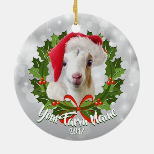 GOAT LaMancha Kind Santa Hat kerstversiering Keramisch Ornament (Achterkant)