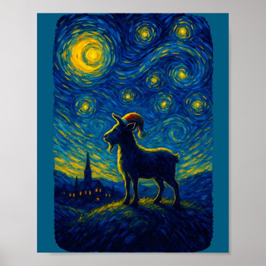 Goat Lover Santa Hat Christmas Starry Cute Night V Poster (Voorkant)