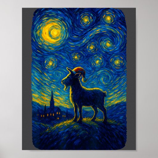 Goat Lover Santa Hat Christmas Starry Cute Night V Poster (Voorkant)