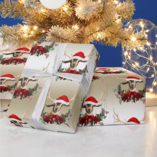 Goat met kerst Cute Toggenburg Baby Goat Antlers Cadeaupapier