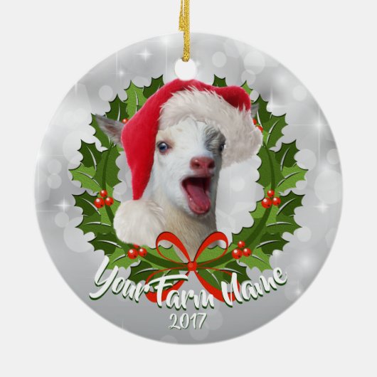 GOAT Nigerian Dwarf Kind Santa Hat Kerstmis Keramisch Ornament (Achterkant)