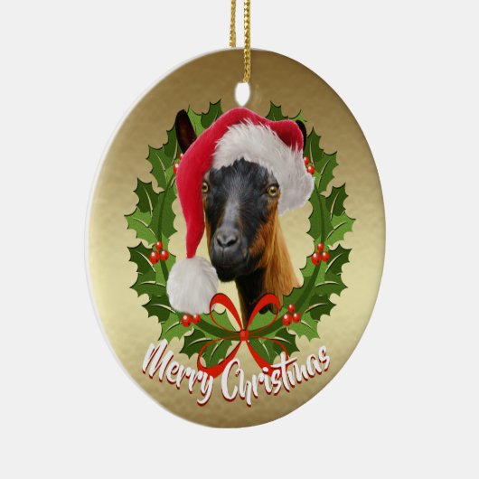 GOAT Oberhasli Dairy Goat Doe Santa Hat Kerstmis Keramisch Ornament (Rechts)