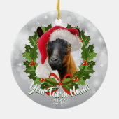 GOAT Oberhasli Dairy Goat Doe Santa Hat Kerstmis Keramisch Ornament (Achterkant)
