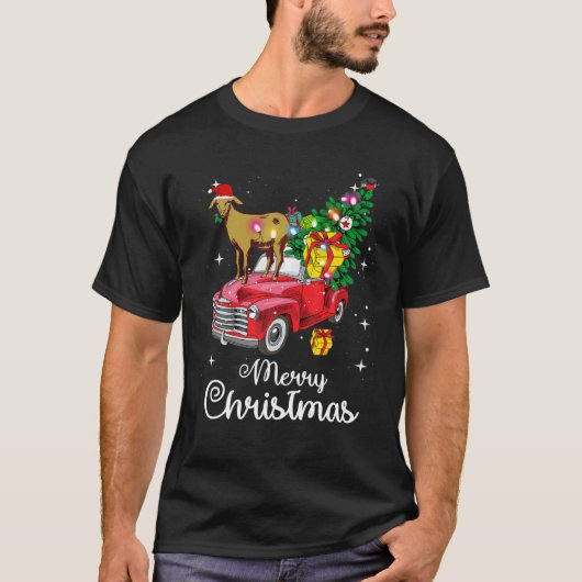Goat Rides Red Truck Kerstmis Pajama T-shirt (Voorkant)