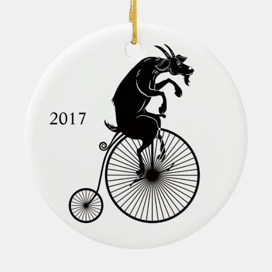 Goat Riding a  Penny Farthing Bike Keramisch Ornament (Achterkant)