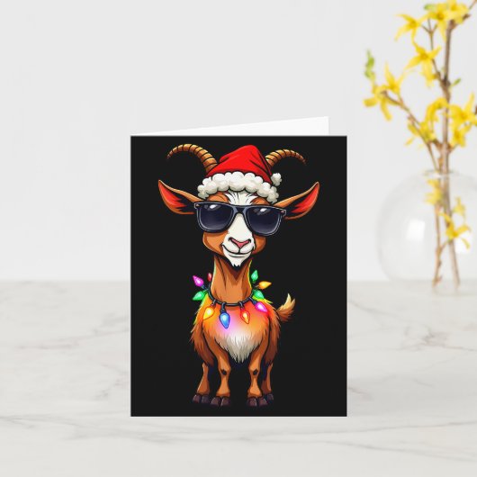 Goat Santa Hat Lights Christmas Cute Xmas Pajama  Kaart (Gele Bloem)