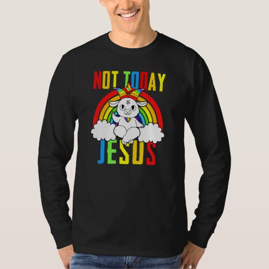 Goat Satanic not Today Jesus Rainbow Satanisanisme T-shirt (Voorkant)