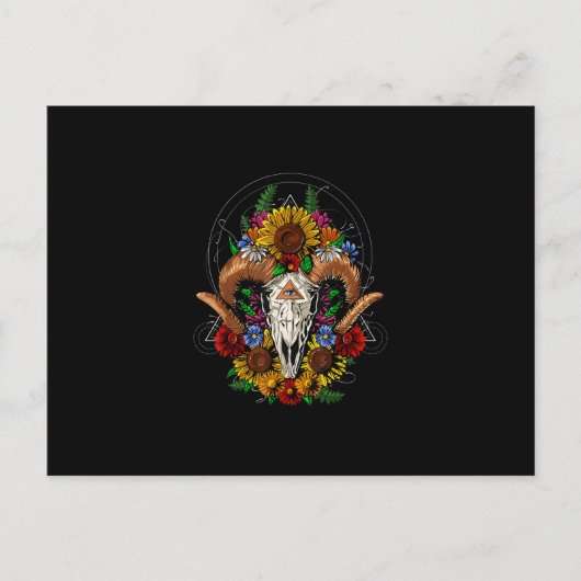 Goat Skull Psychedelic Sunflower Aankondigingskaart (Voorkant)