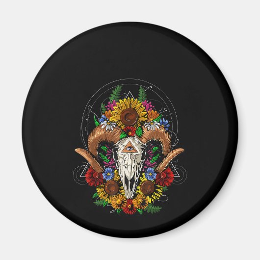 Goat Skull Psychedelic Sunflower Magneet (Voorkant)