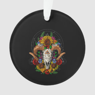 Goat Skull Psychedelic Sunflower Ornament