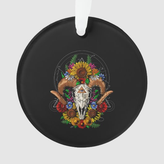 Goat Skull Psychedelic Sunflower Ornament (voorkant)