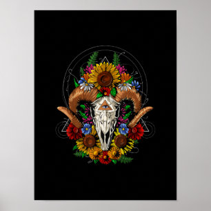 Goat Skull Psychedelic Sunflower Poster
