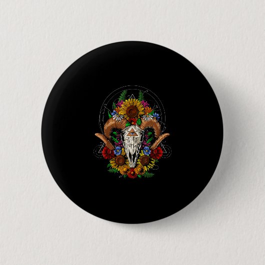 Goat Skull Psychedelic Sunflower Ronde Button 5,7 Cm (Voorkant)