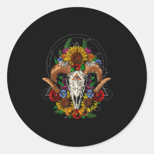 Goat Skull Psychedelic Sunflower Ronde Sticker