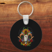 Goat Skull Psychedelic Sunflower Sleutelhanger (Voorkant)