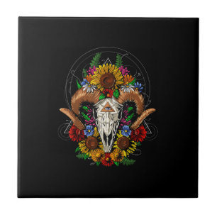 Goat Skull Psychedelic Sunflower Tegeltje
