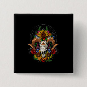 Goat Skull Psychedelic Sunflower Vierkante Button 5,1 Cm