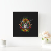 Goat Skull Psychedelic Sunflower Vierkante Klok (Huis)